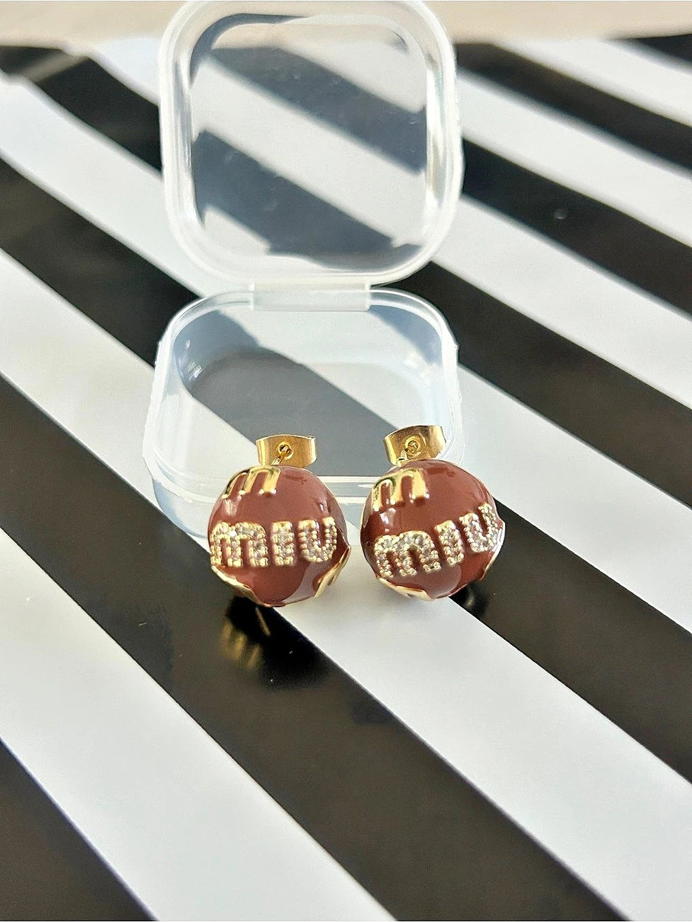 Chocolate Brown & Gold Stud Earrings